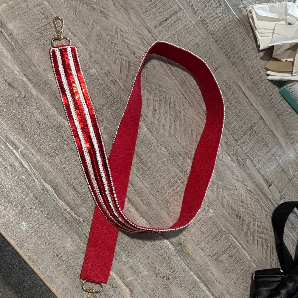 Red and White Beaded Strap